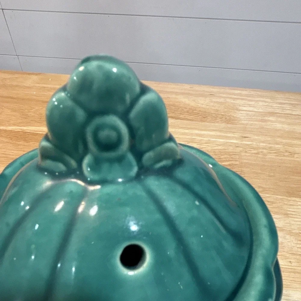 Shawnee Pottery Rosette Green Glossy Ceramic Teapot w/ Lid Included Handles